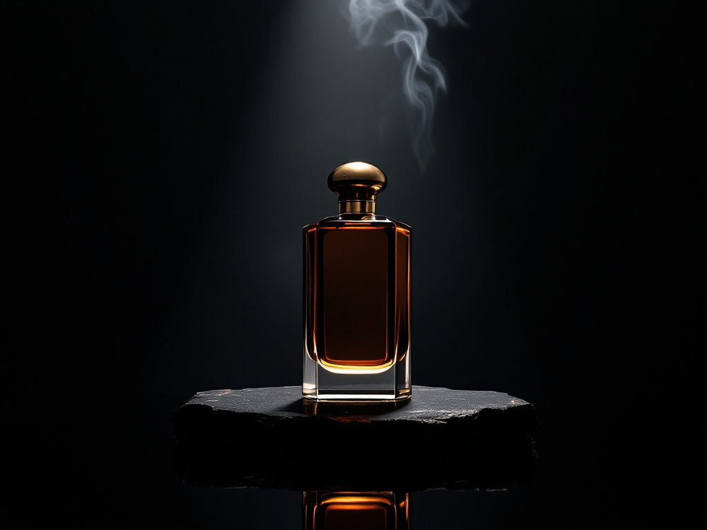 Vespers — a dark amber flacon beneath a single fall of light